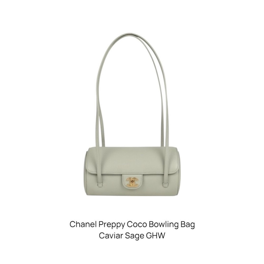 Chanel Preppy Coco Bowling Bag Light Grey Shiny Caviar Brushed Gold Hardware - Picture 7 of 11